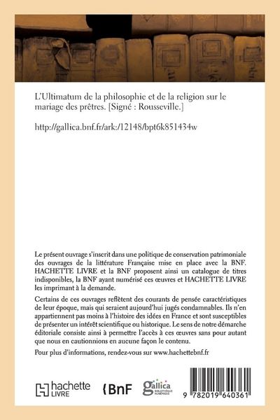 Produktbild: L'Ultimatum de la Philosophie Et de la Religion Sur Le Mariage Des Prêtres