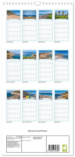 Produktbild: Familienplaner 2026 - Str&auml;nde der Insel Rhodos mit 5 Spalten (Wandkalender, 21 x 45 cm) CALVENDO