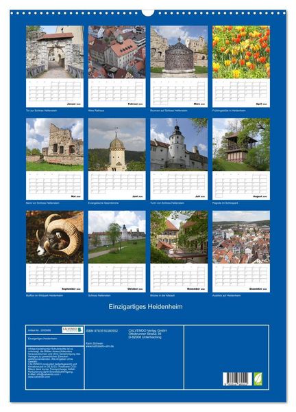Produktbild: Einzigartiges Heidenheim (Wandkalender 2026 DIN A2 hoch), CALVENDO Monatskalender