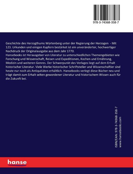 Produktbild: Geschichte des Herzogthums W&uuml;rtenberg unter der Regierung der Herzogen