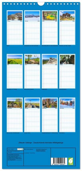Produktbild: Familienplaner 2026 - Zittauer Gebirge - Deutschlands kleinstes Mittelgebirge mit 5 Spalten (Wandkalender, 21 x 45 cm) CALVENDO