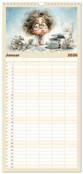 Produktbild: Familienplaner 2026 - Pause ist, wenn der Drucker druckt mit 5 Spalten (Wandkalender, 21 x 45 cm) CALVENDO