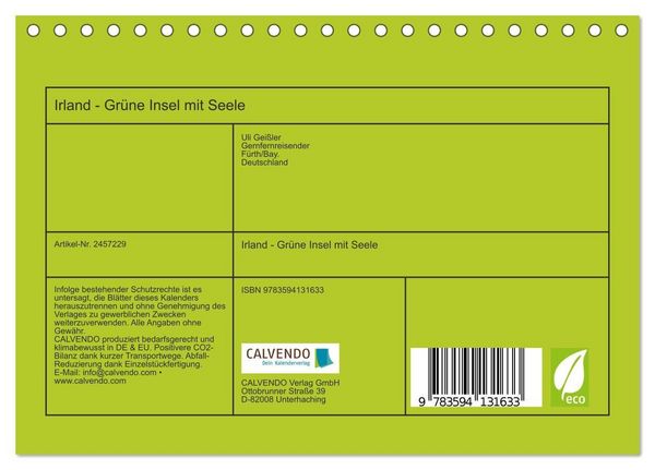 Produktbild: Irland - Gr&uuml;ne Insel mit Seele (Tischkalender 2027 DIN A5 quer), CALVENDO Monatskalender