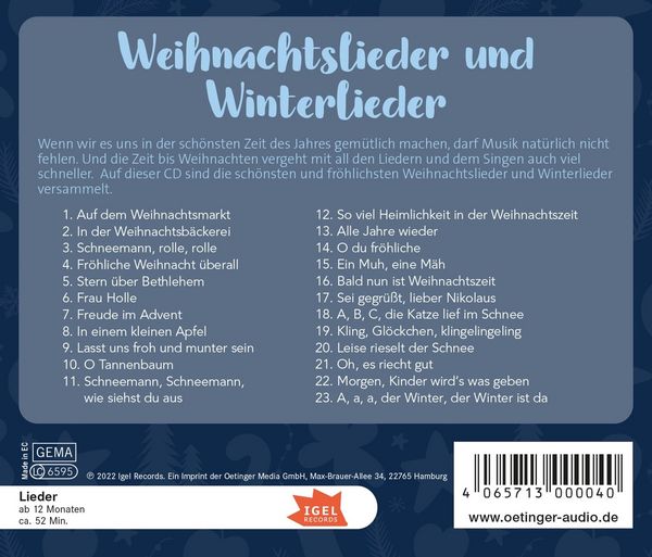 Produktbild: Weihnachtslieder und Winterlieder