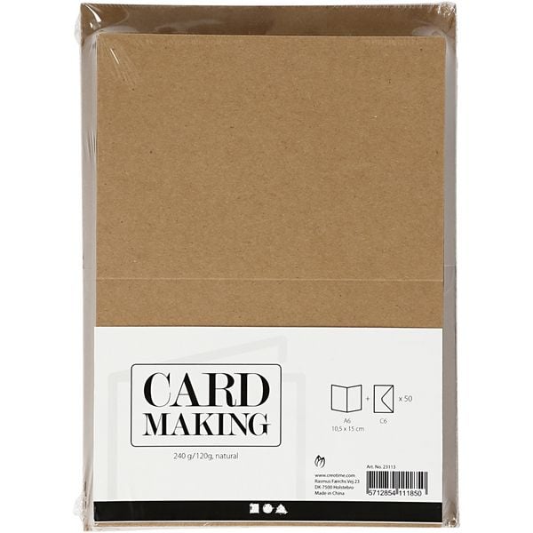 Produktbild: Creativ Company Karten & Kuverts, Kartengr&ouml;&szlig;e 10,5x15 cm, Umschlaggr&ouml;&szlig;e 11,5x16,5 cm, 120+240 g, Natur, 50er Set