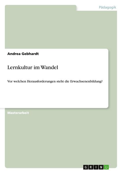 Lernkultur im Wandel, Taschenbuch von Andrea Gebhardt, GRIN, 9783640944361