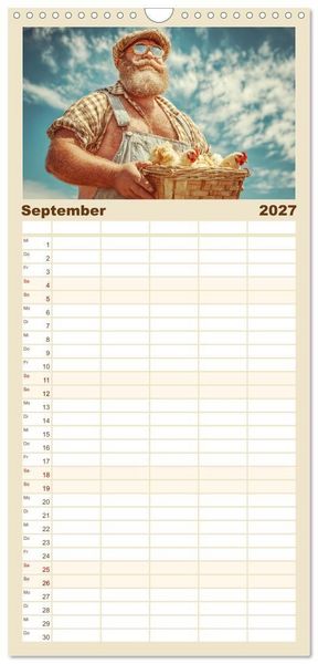 Produktbild: Familienplaner 2027 - Die H&uuml;hnerhelden. Witz und Charme mit M&auml;nnern, die Eier haben mit 5 Spalten (Wandkalender, 21 x 45 cm) CALVENDO