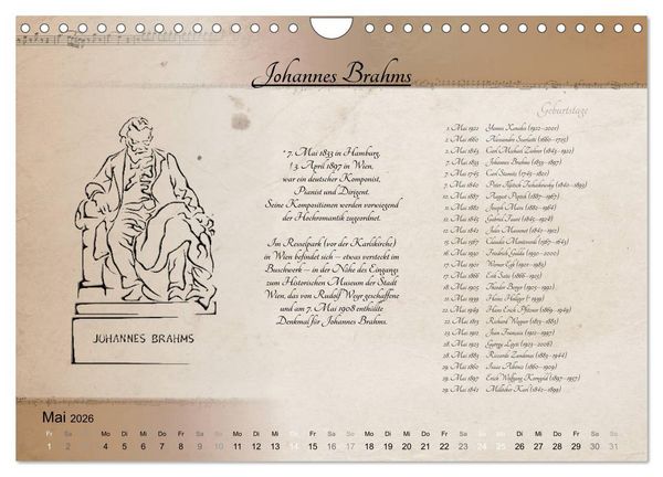 Produktbild: Von Mozart bis Beethoven (Wandkalender 2026 DIN A4 quer), CALVENDO Monatskalender
