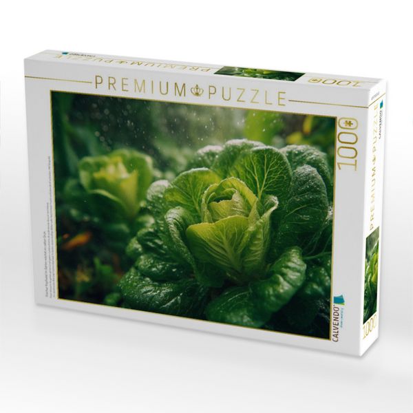 Produktbild: CALVENDO Puzzle Frischer Kopfsalat im Garten w&auml;chst im satten Gr&uuml;n | 1000 Teile Lege-Gr&ouml;&szlig;e 64x48cm Foto-Puzzle f&uuml;r gl&uuml;ckliche Stunden