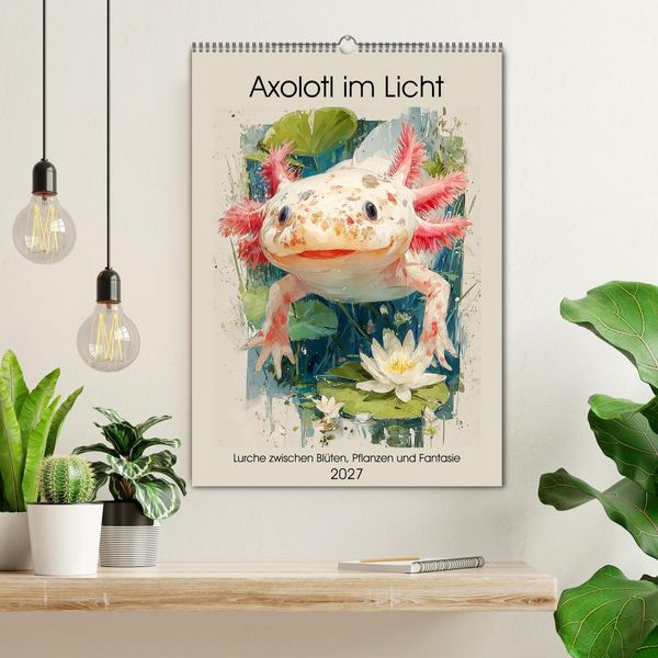 Produktbild: Axolotl im Licht. Lurche zwischen Bl&uuml;ten, Pflanzen und Fantasie (Wandkalender 2027 DIN A2 hoch), CALVENDO Monatskalender