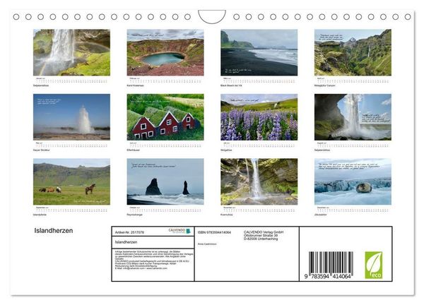 Produktbild: Islandherzen (Wandkalender 2027 DIN A4 quer), CALVENDO Monatskalender