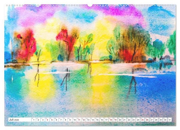 Produktbild: Roland Reiff Aquarelle Himmelslanschaften (hochwertiger Premium Wandkalender 2026 DIN A2 quer), Kunstdruck in Hochglanz