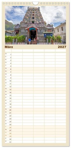 Produktbild: Familienplaner 2027 - Seychellen: La Digue und Mah&eacute; - zwei Trauminseln mit 5 Spalten (Wandkalender, 21 x 45 cm) CALVENDO