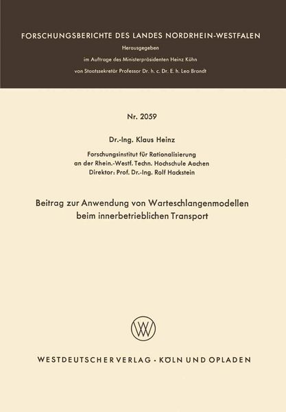 Produktbild: Beitrag zur Anwendung von Warteschlangenmodellen beim innerbetrieblichen Transport