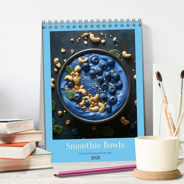 Produktbild: Smoothie Bowls - frisch und fruchtig durchs Jahr (Tischkalender 2026 DIN A5 hoch), CALVENDO Monatskalender
