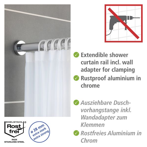 Produktbild: Teleskop-Duschstange Mod. Luz 70 - 115 cm, Chrom, ausziehbare Duschvorhangstange aus rostfreiem