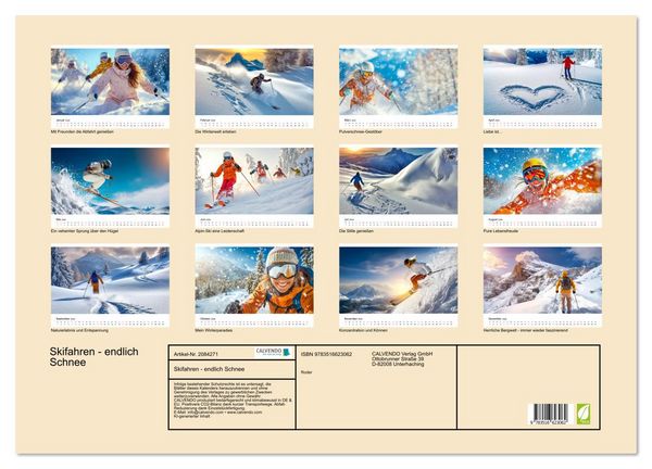 Produktbild: Skifahren - endlich Schnee (Wandkalender 2026 DIN A2 quer), CALVENDO Monatskalender