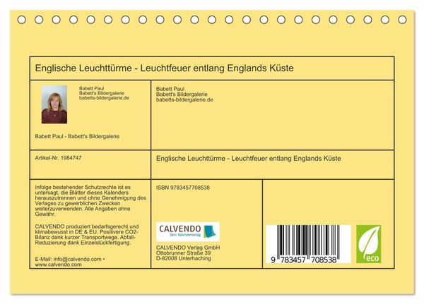 Produktbild: Englische Leuchtt&uuml;rme - Leuchtfeuer entlang Englands K&uuml;ste (Tischkalender 2026 DIN A5 quer), CALVENDO Monatskalender
