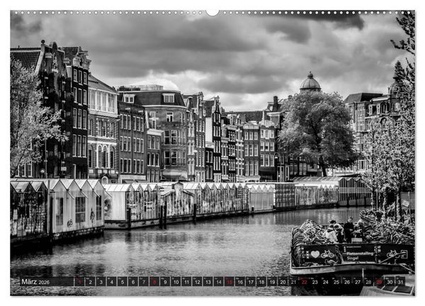 Produktbild: AMSTERDAM Stadtherz in Monochrom (Wandkalender 2026 DIN A2 quer), CALVENDO Monatskalender