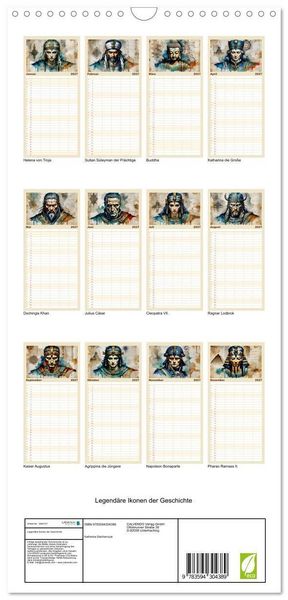 Produktbild: Familienplaner 2027 - Legend&auml;re Ikonen der Geschichte mit 5 Spalten (Wandkalender, 21 x 45 cm) CALVENDO