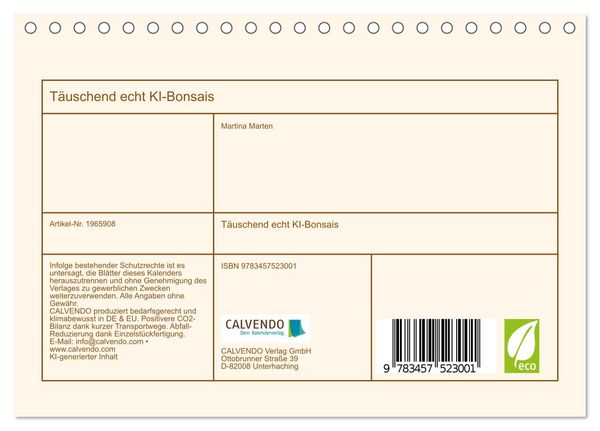 Produktbild: T&auml;uschend echt KI-Bonsais (Tischkalender 2026 DIN A5 quer), CALVENDO Monatskalender
