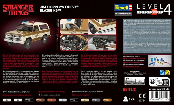 Produktbild: Revell 07724 Stranger Things Jim Hopper&acute;s Chevy&reg; Blazer K5&trade; Automodell Bausatz 1:25
