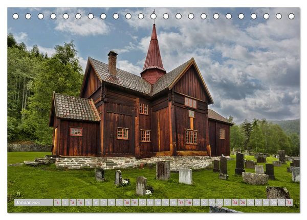 Produktbild: Norwegens Stabkirchen (Tischkalender 2026 DIN A5 quer), CALVENDO Monatskalender