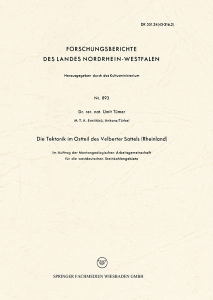 Produktbild: Die Tektonik im Ostteil des Velberter Sattels (Rheinland)