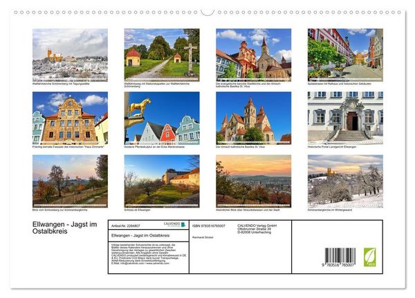 Produktbild: Ellwangen - Jagst im Ostalbkreis (hochwertiger Premium Wandkalender 2027 DIN A2 quer), Kunstdruck in Hochglanz
