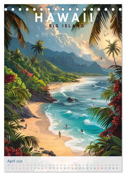 Produktbild: Hawaii - Old School Poster Style (Tischkalender 2026 DIN A5 hoch), CALVENDO Monatskalender