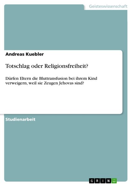 Produktbild: Totschlag oder Religionsfreiheit?