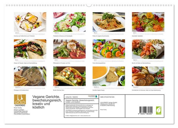 Produktbild: Vegane Gerichte. Abwechslungsreich, kreativ und k&ouml;stlich (hochwertiger Premium Wandkalender 2026 DIN A2 quer), Kunstdruck in Hochglanz