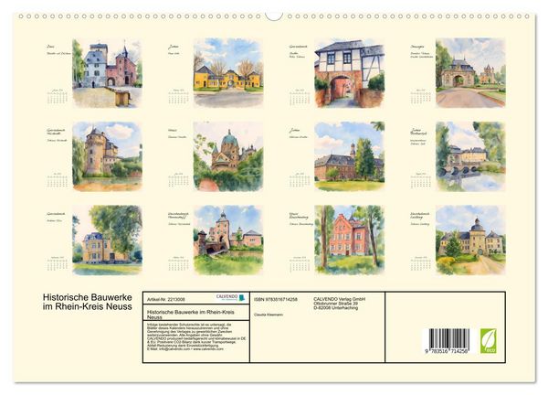 Produktbild: Historische Bauwerke im Rhein-Kreis Neuss (hochwertiger Premium Wandkalender 2026 DIN A2 quer), Kunstdruck in Hochglanz