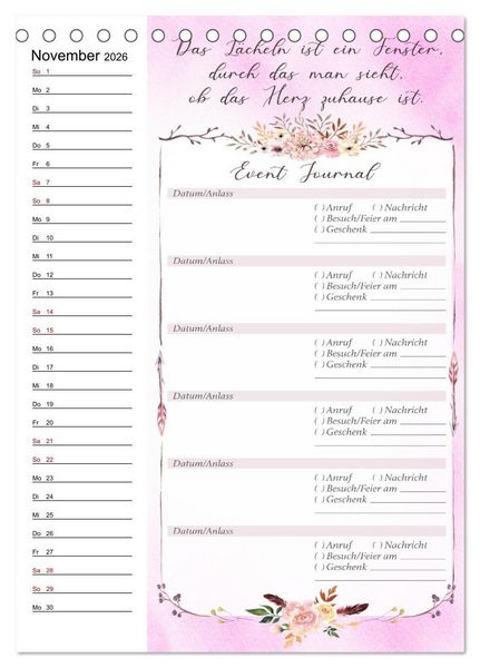 Produktbild: Geburtstagsplaner Boho Rosa - F&uuml;r Termine, Geschenke, Eventdetails & mehr (Tischkalender 2026 DIN A5 hoch), CALVENDO Monatskalender
