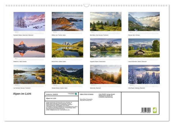 Produktbild: Alpen im Licht (Wandkalender 2027 DIN A2 quer), CALVENDO Monatskalender