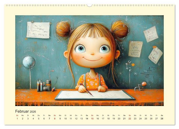 Produktbild: Fr&ouml;hliche Kinder. Bezaubernde Schulm&auml;dchen im &Ouml;lbilder-Stil (hochwertiger Premium Wandkalender 2026 DIN A2 quer), Kunstdruck in Hochglanz