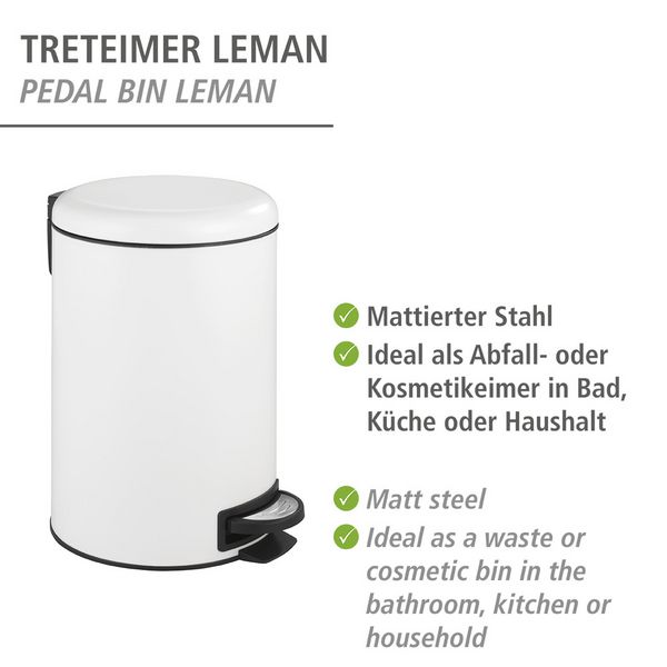 Produktbild: Treteimer Mod. Leman Easy Close Wei&szlig; 12 L, mit herausnehmbarem Einsatz