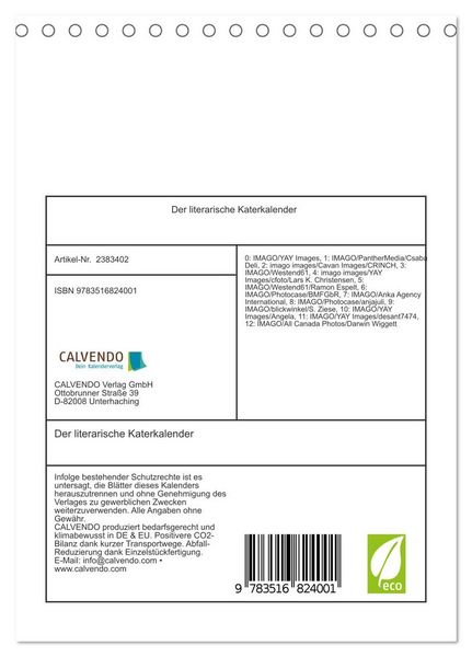Produktbild: Der literarische Katerkalender (Tischkalender 2027 DIN A5 hoch), CALVENDO Monatskalender