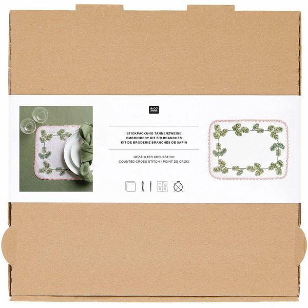 Produktbild: Stickpackung Gez&auml;hlter Kreuzstich, Eckige Platzsets, Tannenzweige