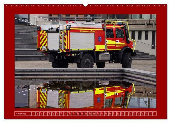Produktbild: Unimog bei der Feuerwehr (hochwertiger Premium Wandkalender 2026 DIN A2 quer), Kunstdruck in Hochglanz