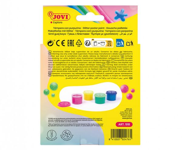 Produktbild: JOVI Gouache Tempera Plakatfarbe, GLITTER-Farben, 4 Dosen 35 ml