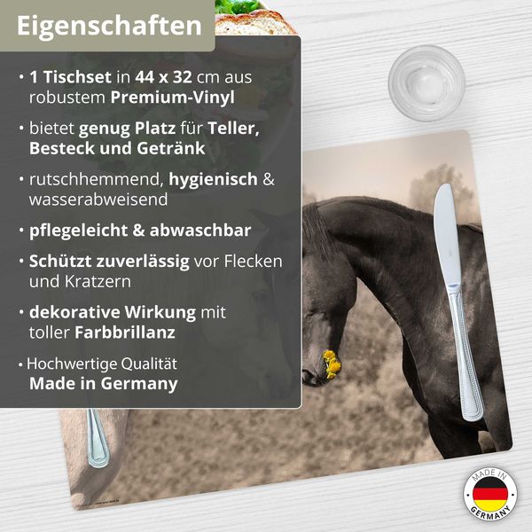Produktbild: Tischsetmacher Tischset f&uuml;r Kinder Liebende Pferde, aus hochwertigem Vinyl , 44 x 32 cm