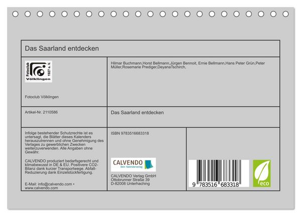 Produktbild: Das Saarland entdecken (Tischkalender 2026 DIN A5 quer), CALVENDO Monatskalender