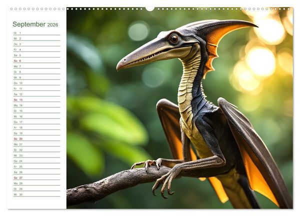 Produktbild: KI Dinosaurier - Herrscher der L&uuml;fte, Land und Meer (hochwertiger Premium Wandkalender 2026 DIN A2 quer), Kunstdruck in Hochglanz