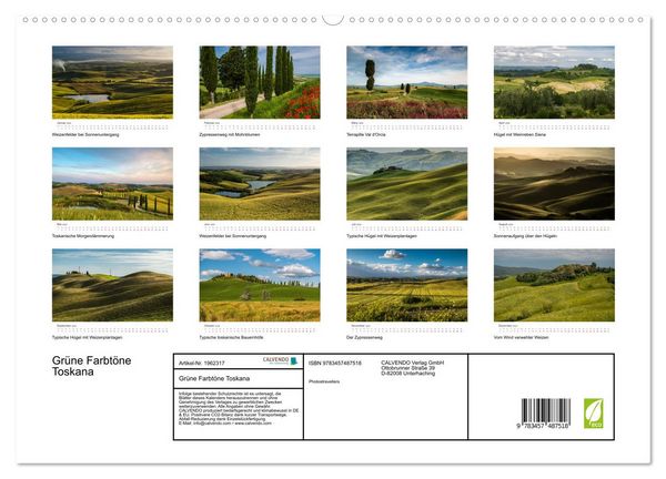 Produktbild: Gr&uuml;ne Farbt&ouml;ne Toskana (hochwertiger Premium Wandkalender 2026 DIN A2 quer), Kunstdruck in Hochglanz