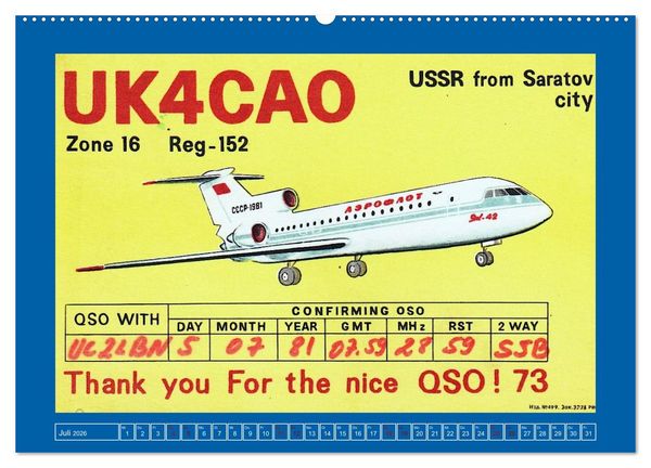 Produktbild: &Uuml;ber den Wolken - Flugzeuge des 20. Jahrhunderts auf Amateurfunkkarten (Wandkalender 2026 DIN A2 quer), CALVENDO Monatskalender