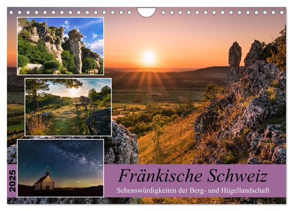 Fränkische Schweiz - Sehenswürdigkeiten der Berg- und Hügellandschaft (Wandkalender 2025 DIN A4 quer), CALVENDO Monatska