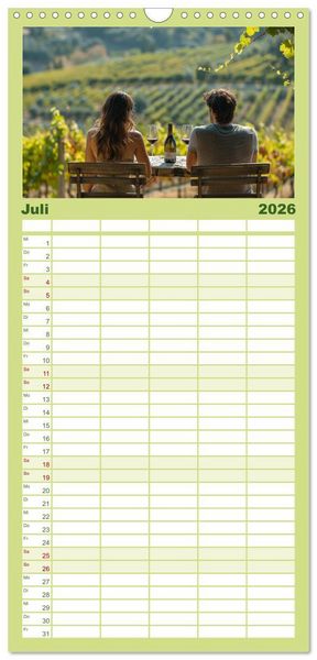 Produktbild: Familienplaner 2026 - Wein begeistert mit 5 Spalten (Wandkalender, 21 x 45 cm) CALVENDO