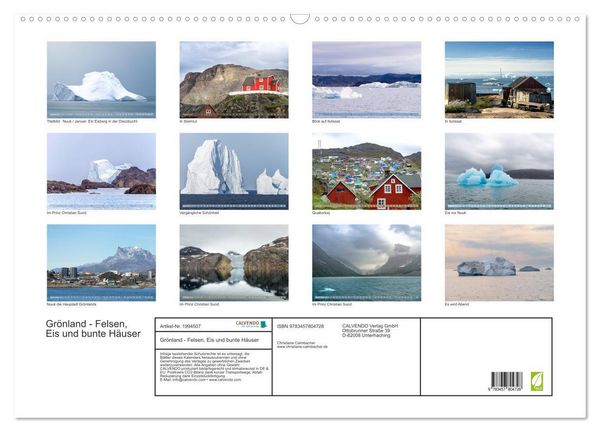 Produktbild: Gr&ouml;nland - Felsen, Eis und bunte H&auml;user (Wandkalender 2026 DIN A2 quer), CALVENDO Monatskalender