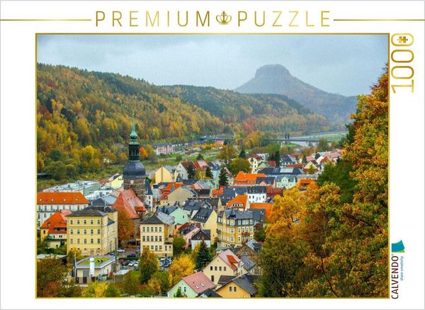 CALVENDO Puzzle Blick über Bad Schandau in Richtung des Tafelberges Lilienstein | 1000 Teile Lege-Größe 64x48cm Foto-Puzzle für glückliche Stunden